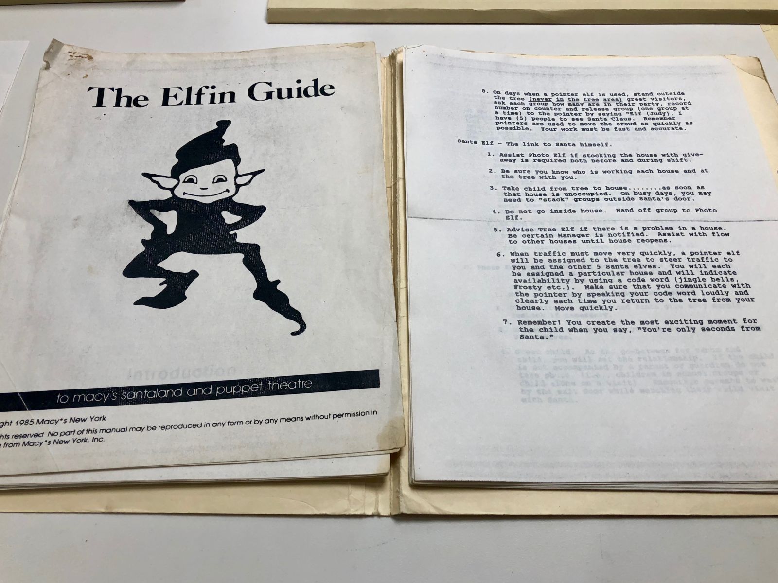 The guide that David Sedaris was given when he worked as an elf at Macy's.