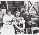Mabel Dodge Luhan, Frieda Lawrence, and Dorothy Brett on Mrs. Lawrence’s porch, near Taos, 1938