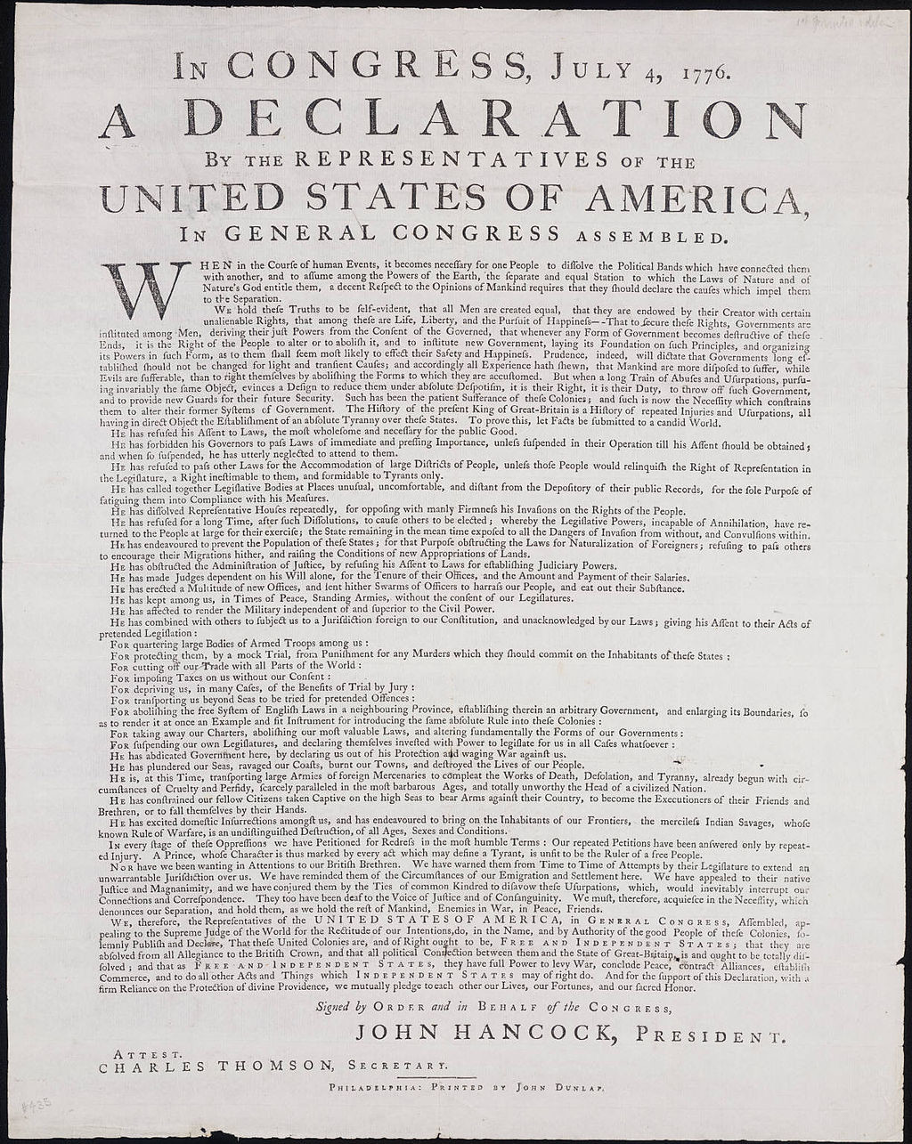 first-printing-of-declaration-of-independence-on-view-through-july-9