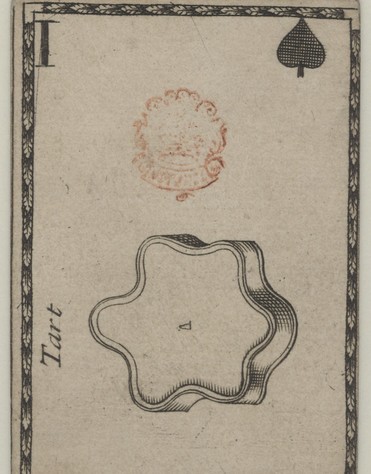 Playing cards from a deck of “carving cards” printed by Joseph Moxon in London, circa 1680.