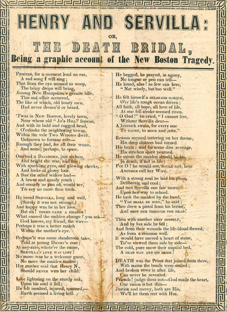 Henry and Servilla: Or, The Death Bridal, Being a Graphic Account of the New Boston Tragedy. [New Boston, NH, 1854].