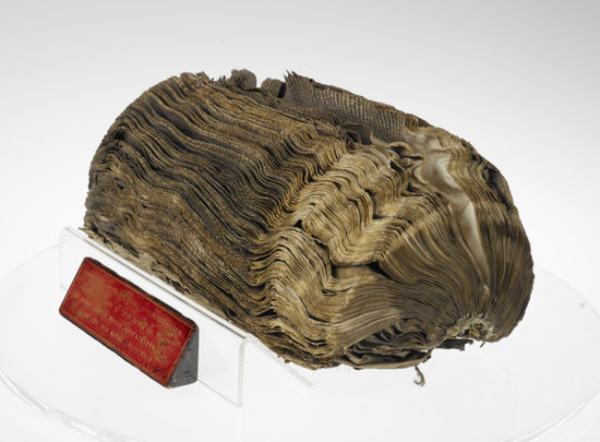 Royal MS 9 C X. Unconserved manuscript after the Cotton Fire.