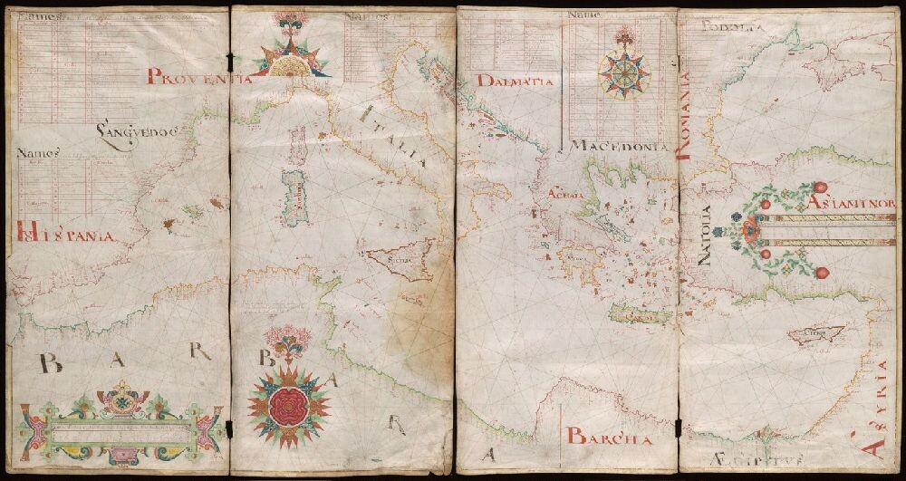  Portolan chart of the Mediterranean Sea, the Black Sea, and the northern coast of Africa.