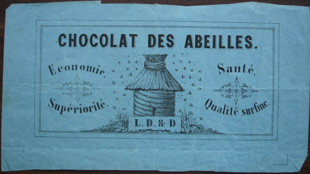 A label  for a brand of chocolate sold in France in the middle of the 19th century.