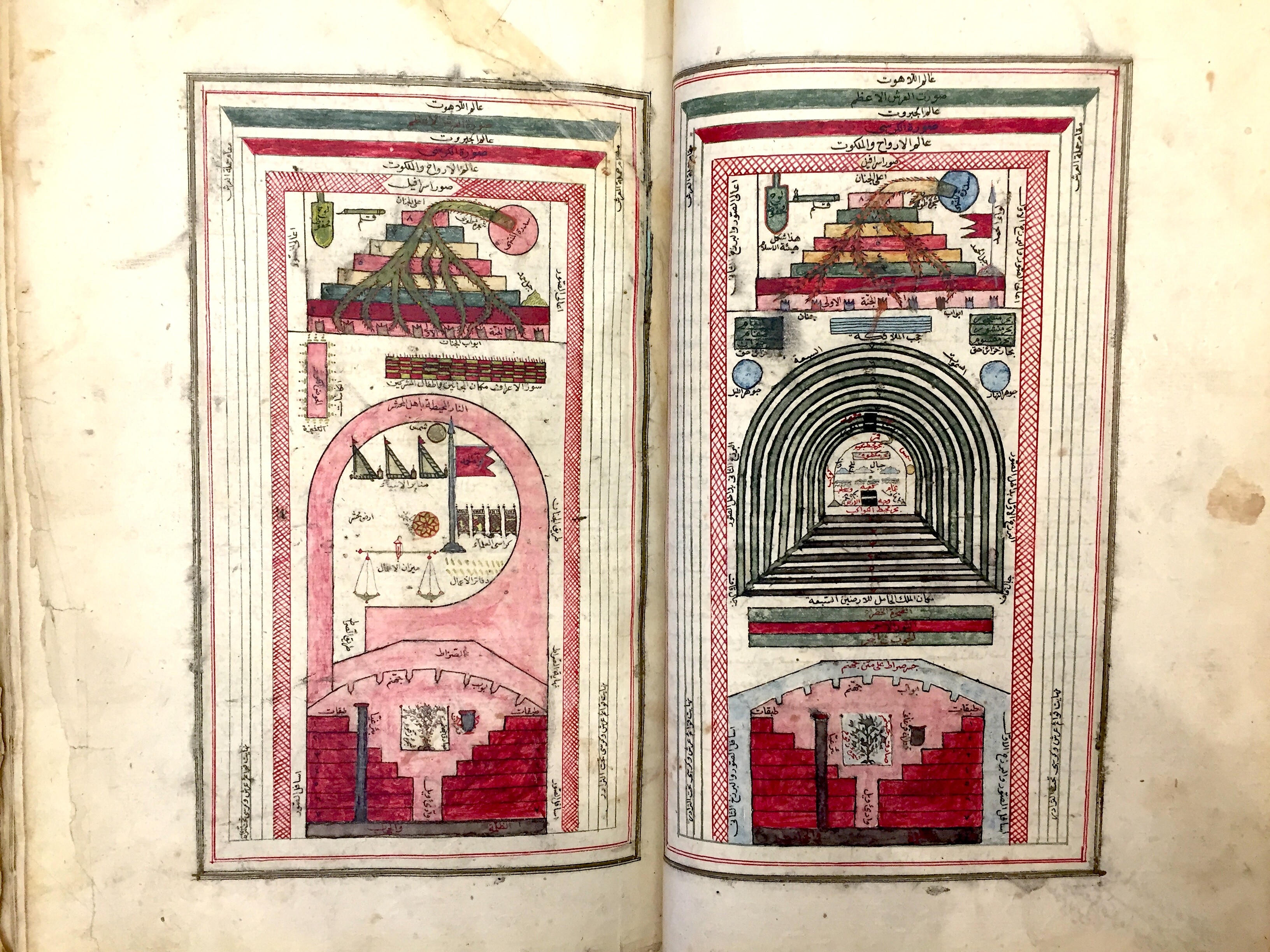Two manuscript pages featuring drawings of the Ka‘bah.